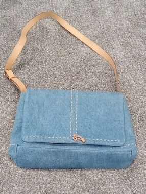 Ralph Lauren Blue Denim Shoulder Bag W Tan Leather Strap & Trim NWOT